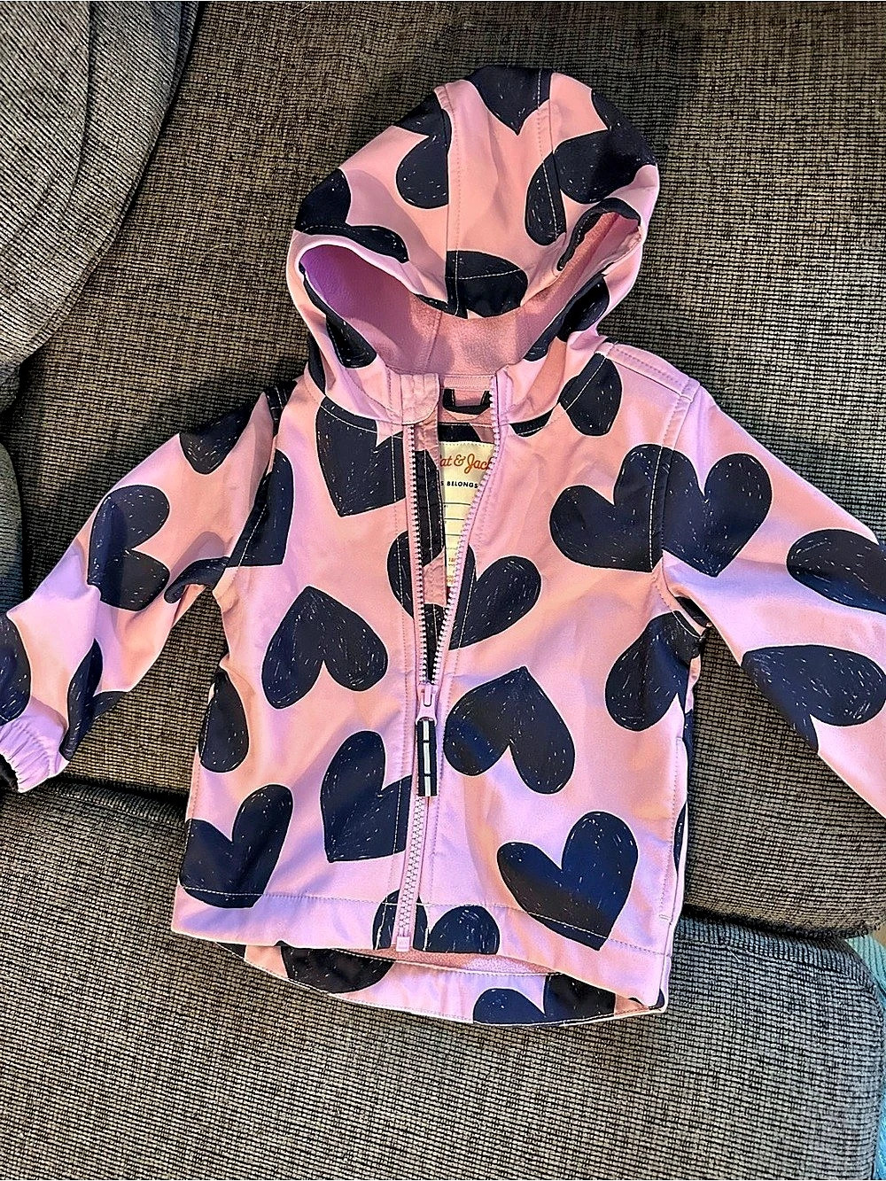 Cat & Jack Baby Girls Heart Printed Softshell Jacket Raincoat Pink & Black 18M